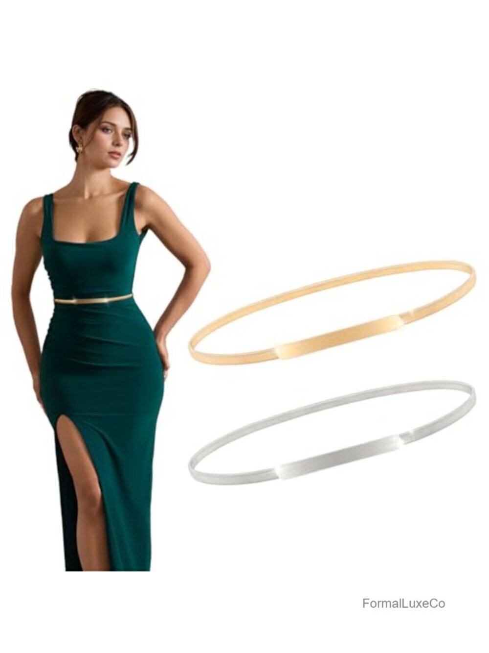 Women's Stretchy Metal Cinch Belt 2-Piece Skinny Waist Chain